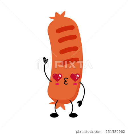 Kawaii sausage character with cute facial expression and playful pose, perfect for fun designs Kawaii sausage character with cute facial expression and playful pose, perfect for fun designs 131520962
