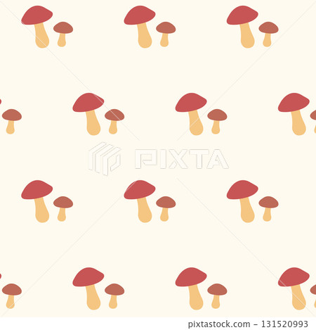 Cute seamless pattern with red mushrooms and beige background 131520993