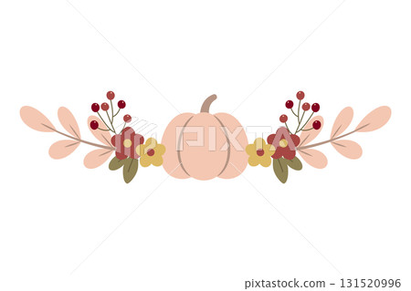 Autumn pumpkin with flowers and leaves illustration Autumn pumpkin with flowers and leaves illustration 131520996