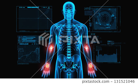 Medical illustration: Hand and arm pain, joint pain Medical illustration: Hand and arm pain, joint pain 131521046