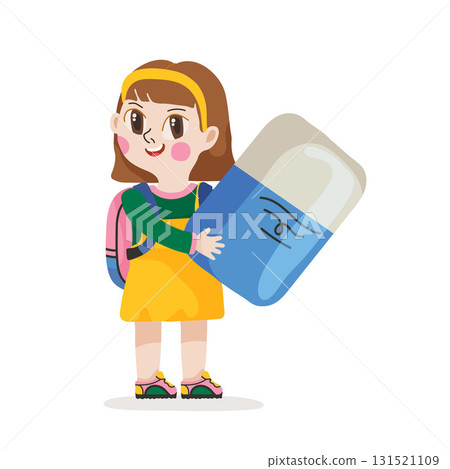 A cute schoolgirl holds a eraser in her hands. Back to School concept 131521109