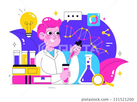Genetics Testing Illustration Featuring DNA Molecule Structure, Scientific Research, and Laboratory Experiment with Scientists in a Technological 131521200