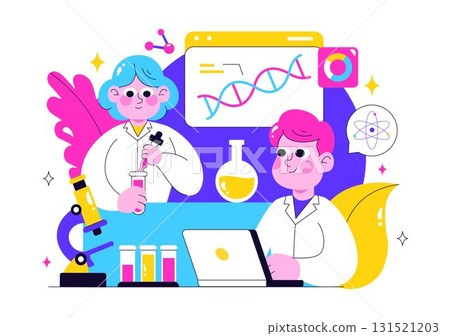 Genetics Testing Illustration Featuring DNA Molecule Structure, Scientific Research, and Laboratory Experiment with Scientists in a Technological 131521203