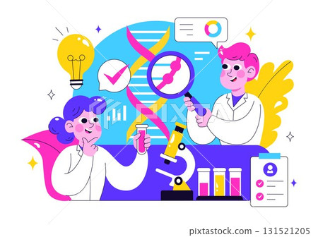 Genetics Testing Illustration Featuring DNA Molecule Structure, Scientific Research, and Laboratory Experiment with Scientists in a Technological 131521205