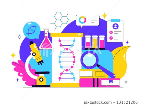 Genetics Testing Illustration Featuring DNA Molecule Structure, Scientific Research, and Laboratory Experiment with Scientists in a Technological 131521206