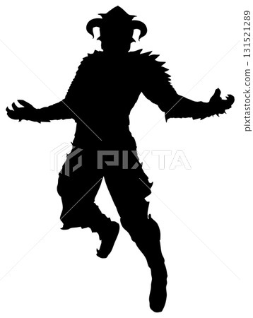 Silhouette of Fantasy Warrior in Horned Spiked Armor Silhouette of Fantasy Warrior in Horned Spiked Armor 131521289
