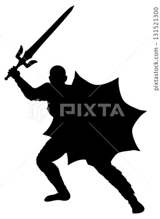 Silhouette of Warrior with Sword in Armor Silhouette of Warrior with Sword in Armor 131521300