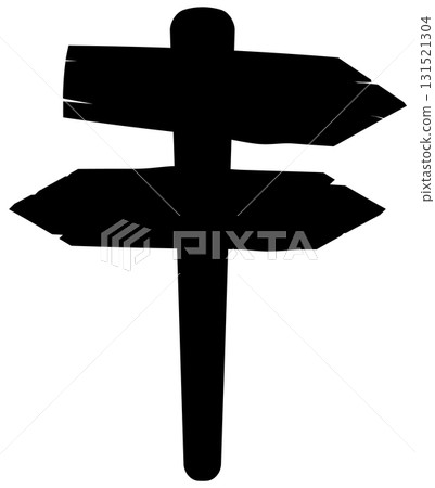 Silhouette of Wooden Directional Signpost with Arrows 131521304