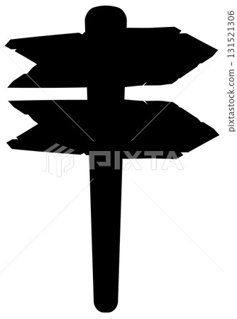 Silhouette of Wooden Directional Signpost with Arrows 131521306