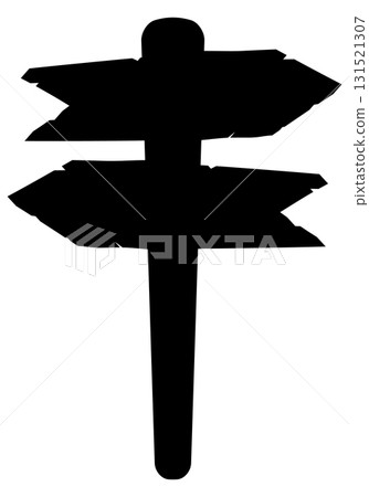 Silhouette of Wooden Directional Signpost with Arrows 131521307