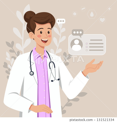 Woman doctor in a white coat and futuristic interface 131521334