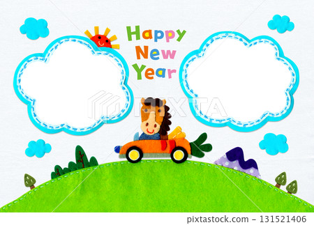 有趣的貼花相框新年賀卡，以駿馬奔跑為特色 2026 / 橫向，無問候 131521406