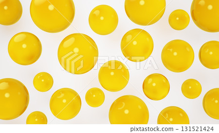 Multiple yellow spheres on a white background. Background material. 3D (horizontal). 131521424