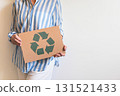 Casual mature female hands holding recycling reusing zero waste signboard banner copy space 131521433