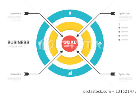 Business infographic template. Arrow target chart 4 steps options, presentation with icon vector illustration. 131521475