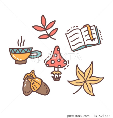 Autumn elements set, cute hand drawn seasonal objects. Vector illustration in doodle style Autumn elements set, cute hand drawn seasonal objects. Vector illustration in doodle style 131521648