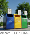 Photo of modern trash bins in an ecologically clean urban environment. 131521686