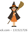 Halloween / A girl with a witch costume wearing a gorgeous orange witch costume (no main lines) 131521726