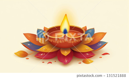 Burning oil lamp on petals, created with AI Burning oil lamp on petals, created with AI 131521888