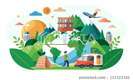 A sustainable travel agency concept specializing in eco-friendly tours and responsible travel experiences, offering curated itineraries that minimize environmental impact and support local communitie 131522102