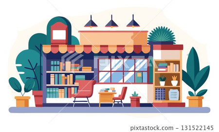 A charming independent bookshop concept emphasizing a curated collection of books, comfortable seating areas, and a welcoming atmosphere, fostering a love of reading and creating a community hub for 131522145