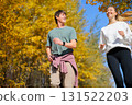 Full body profile couple young two friends strong athletic sportswoman athlete woman man 131522203