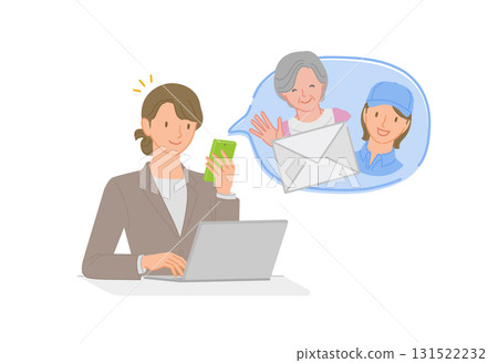 A woman uses a home delivery monitoring service to check on her mother's safety via email. 131522232