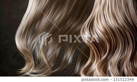 Long, wavy hair in beautiful shades of rich brown, healthy, voluminous texture and a luxurious appearance against a dark background. AI generated 131522349