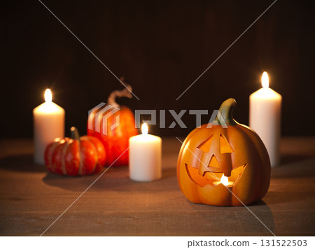 Halloween image: ghost pumpkin and candles 131522503