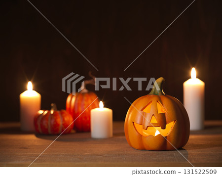Halloween image: ghost pumpkin and candles 131522509
