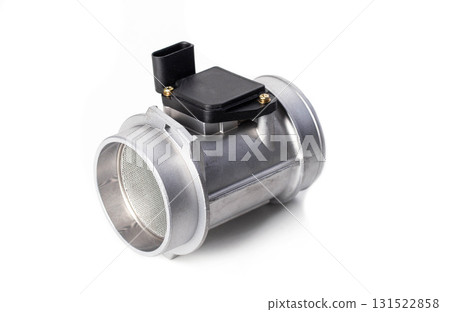 Electronic automotive mass air flow sensor on white background, isolate. Car spare part Electronic automotive mass air flow sensor on white background, isolate. Car spare part 131522858