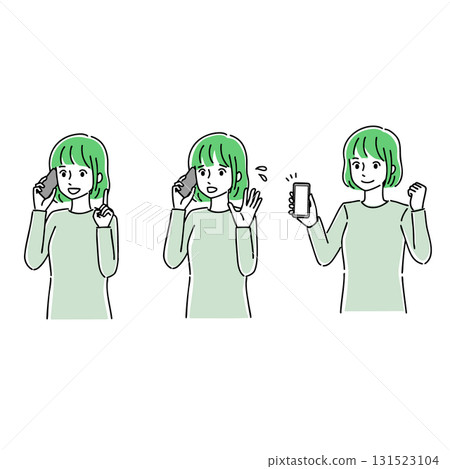 一名年輕女子使用智慧型手機的插圖 131523104