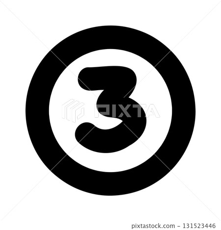 Hand-drawn doodle number three icon inside circle simple cute sketch for notes, lists, decoration, planner, isolated on white background for design use. Hand-drawn doodle number three icon inside circle simple cute sketch for notes, lists, decoration, planner, isolated on white background for design use. 131523446