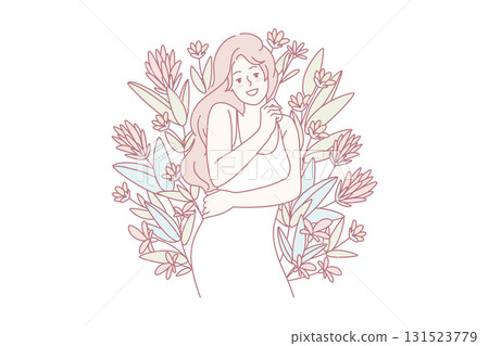 Happy woman hugging herself feeling confident 131523779