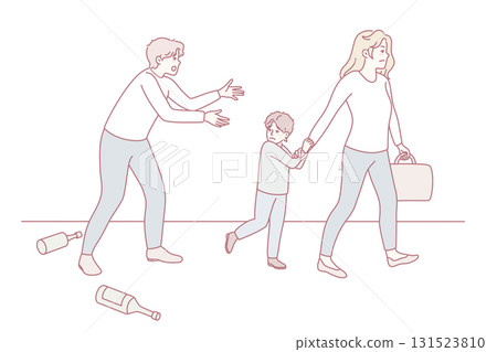 Wife with child leaving alcoholic husband Wife with child leaving alcoholic husband 131523810