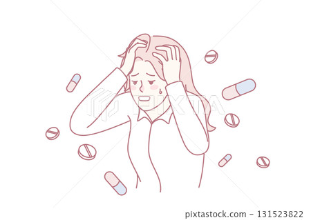 Unhealthy woman suffering from migraine 131523822