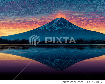 Upside-down Mt. Fuji, Ukiyo-e style illustration 131524017
