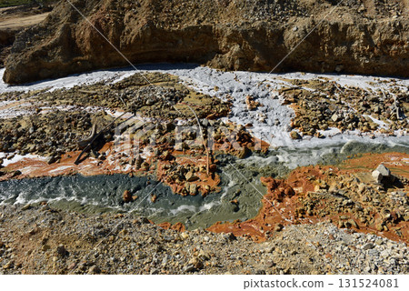 Toxic mine water discharge, acid mine drainage contaminates the environment Toxic mine water discharge, acid mine drainage contaminates the environment 131524081
