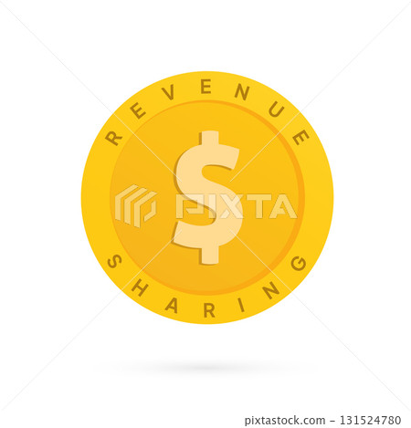 Revenue sharing icon vector illustration features golden coin with dollar symbol for affiliate profit distribution and business partnership incentives in financial models. Isolated profit sharing icon 131524780
