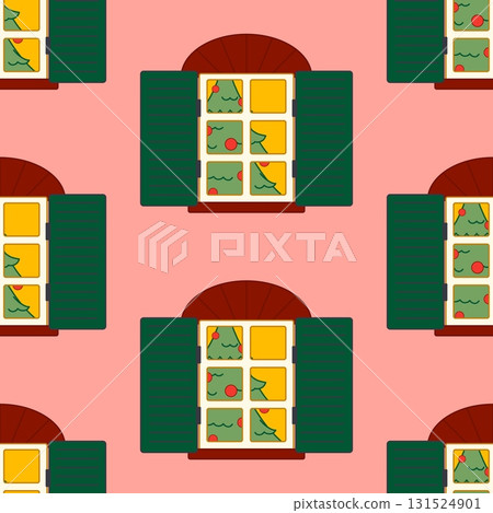 Window and Xmas Tree Seamless Pattern 131524901