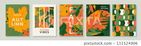 Autumn leaves background vector illustration. Creative fall design template with leaf foliage and retro textured effect for advertising, social media post, holiday invitation 131524906