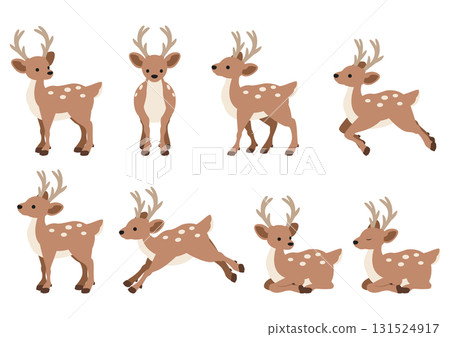 可愛的鹿向量插圖（8 種姿勢集） 131524917