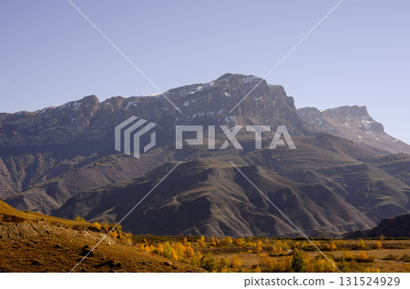 Panorama of the Caucasus Mountains. Rocks and mountain terraces Panorama of the Caucasus Mountains. Rocks and mountain terraces 131524929