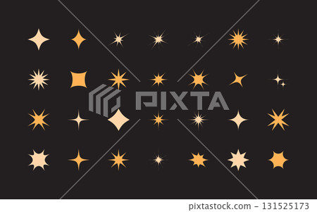 Sparkles and stars set, glowing lights, decorative twinkle and bursts forms, abstract shining flash symbols, y2k style basic shapes geometric graphic elements 131525173