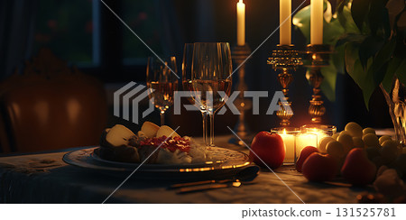 Romantic Dinner Candlelight Wine and Gourmet Delights 131525781