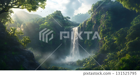 Lush Rainforest Waterfall Nature Photography Tropical Paradise 131525795