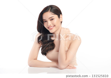 Beautiful Young transgender woman with clean fresh skin on white background, Face care, Facial treatment, Cosmetology, beauty and spa, transgender women portrait. 131525810