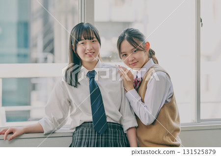 Female junior high school student portrait by the window Female junior high school student portrait by the window 131525879