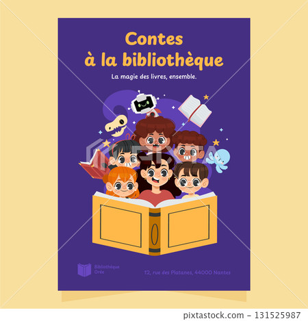 Library Reading Event Poster Featuring Enthusiastic Kids and Books 131525987