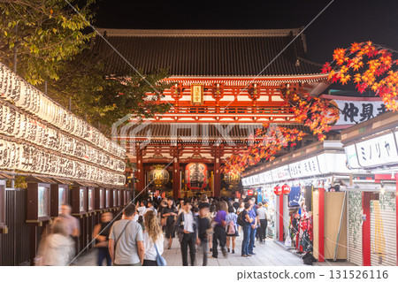 Asakusa at night, Nakamise Shopping Street decorated for autumn 131526116